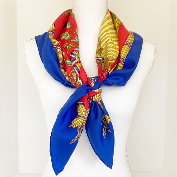 HERMES Paris 1789 Republique Francaise Blue Red Silk Scarf - Picture 11 of 14